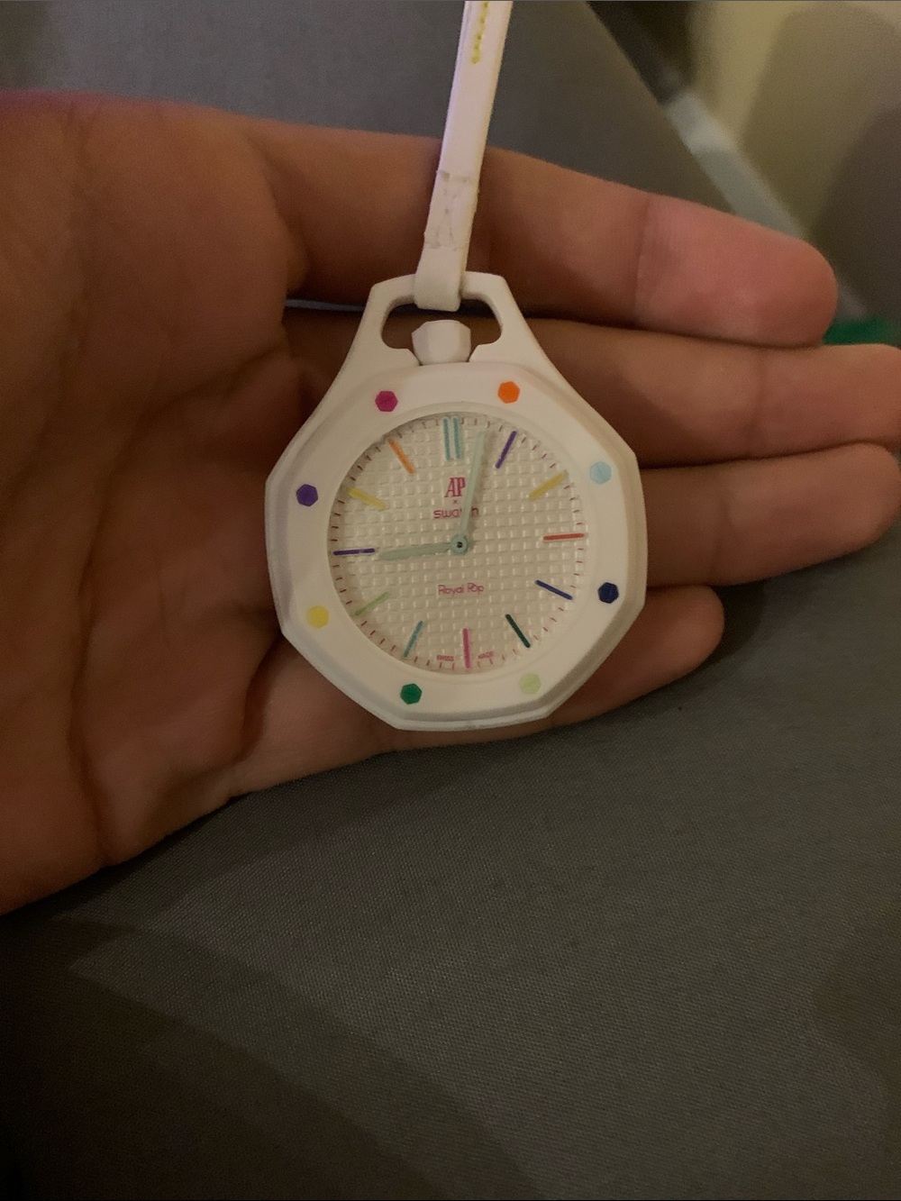 Swatch White Pocket Watch Pendant with Multicolor Accents